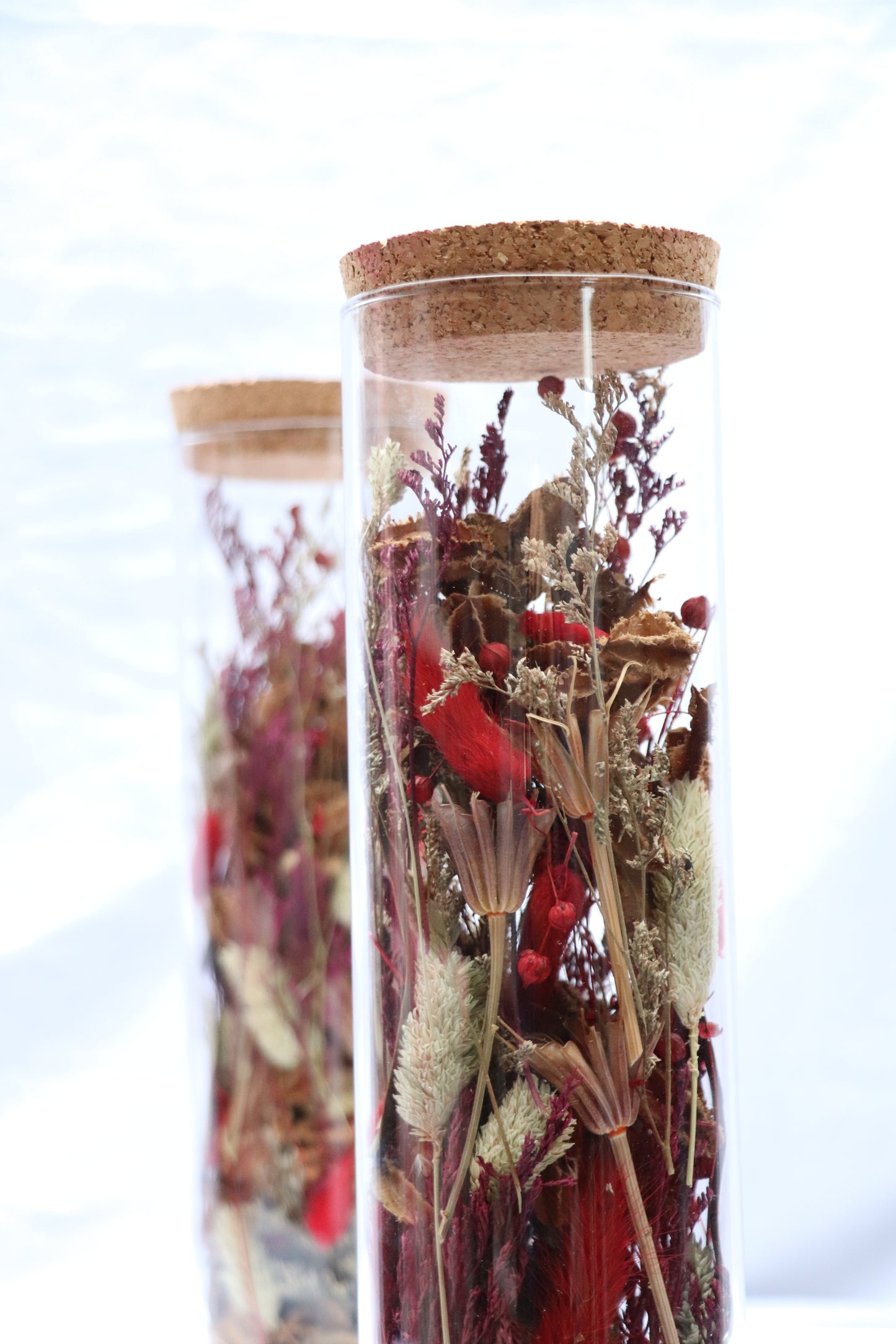 Flower Bottle Trockenblumen in Flasche Getrocknet Blumen Glasvase Rot
