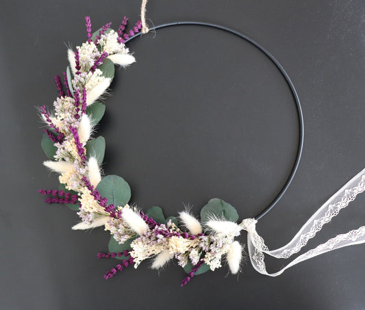 Trockenblumen Kranz Schwarz Metallring Eukalyptus Lavendel