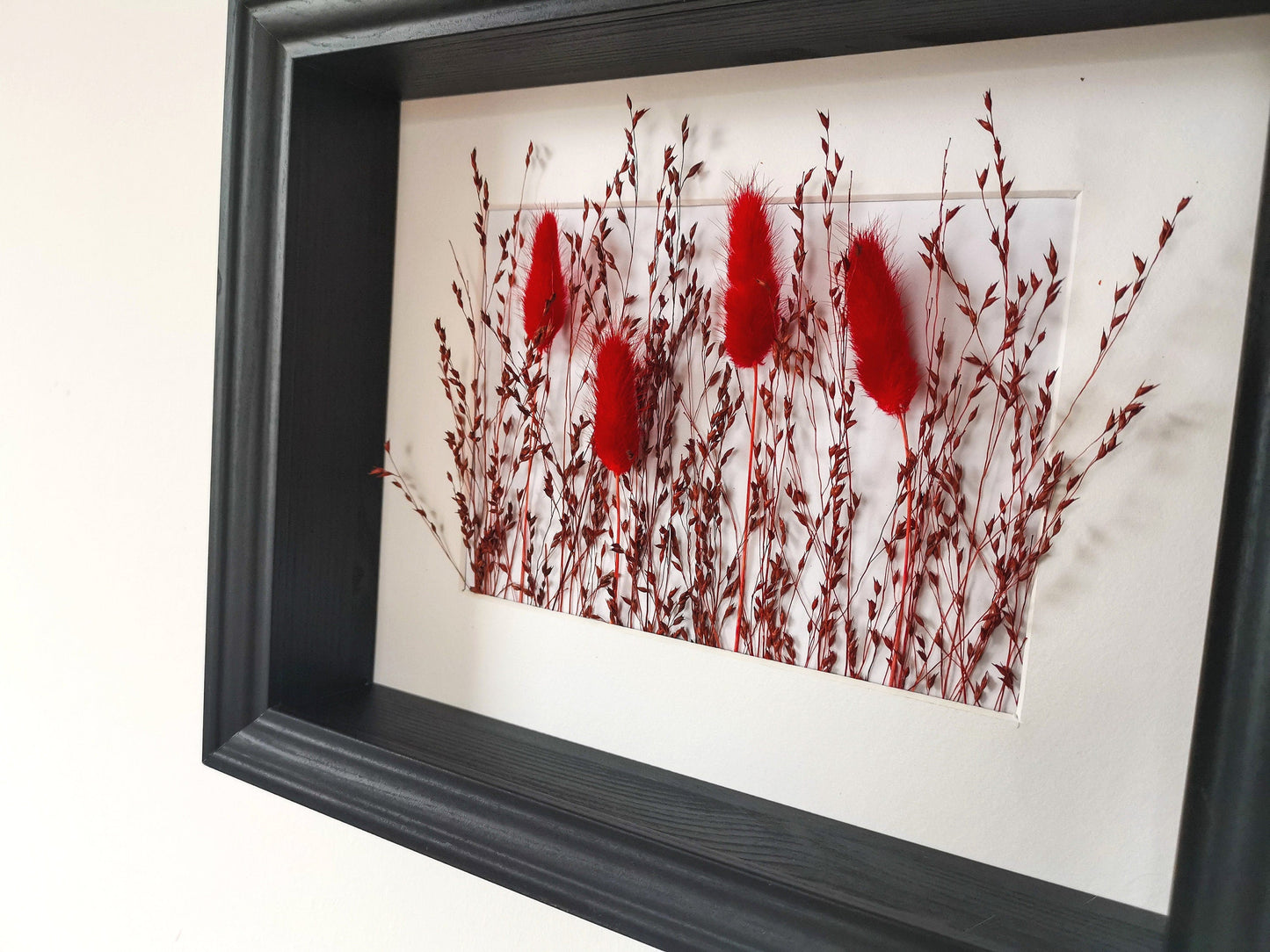 Trockenblumen in Bilderrahmen - Rot Lagurus