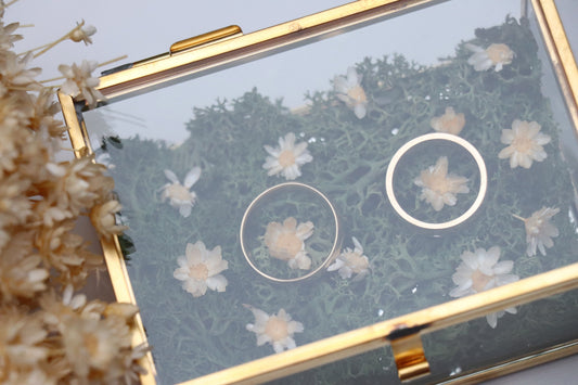 Ringbox aus Glas mit Gold Kasten aus Klarglas mit Trockenblumen Hochzeit Bride